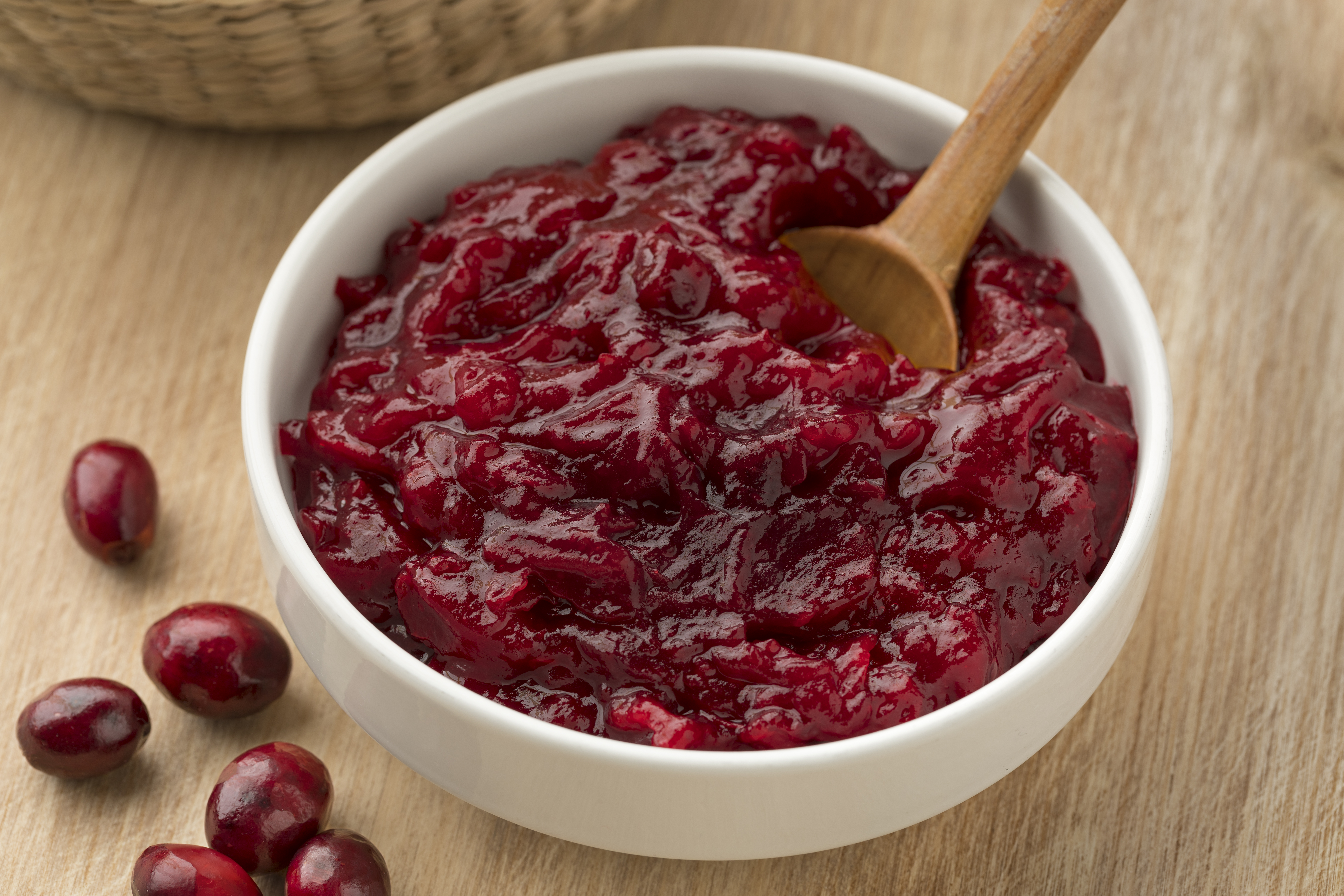 Fresh homemade cranberry sauce in a bowl.