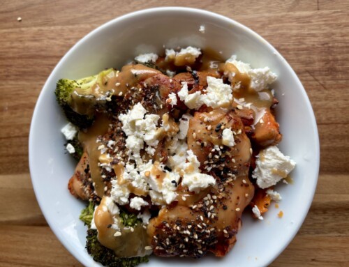 single-pan miso sesame chicken and sweet potato bowl